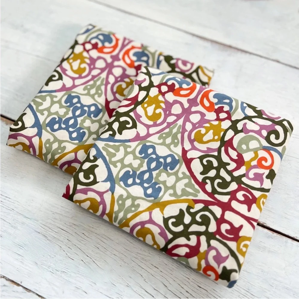 2 Crate & Barrel Lucia STANDARD Pillow Shams Multicolor Scroll Medallion Italy